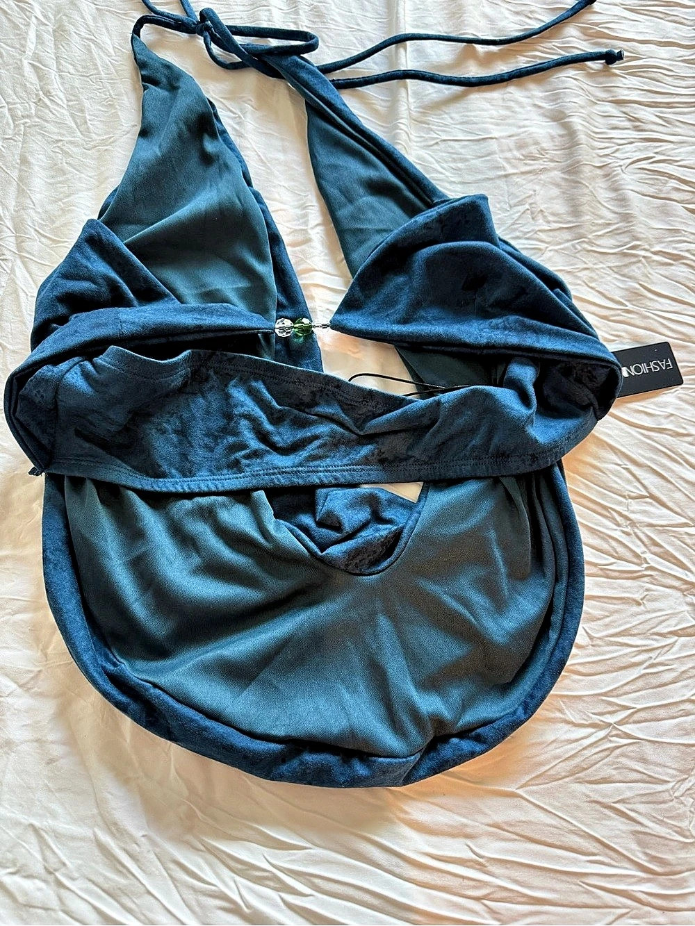 Fashion Nova Deep Waters Cowl Neck Halter Top Blue Large NWT